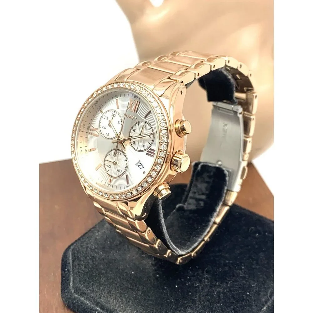 Timex Women's Watch TW2V57900 Quartz Chronograph Silver Dial Rose Gold 38mm